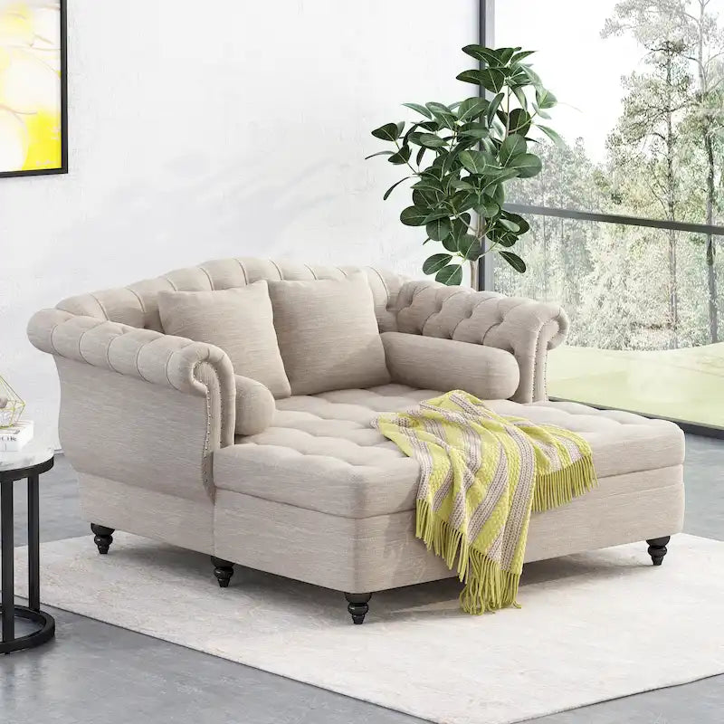 Chauffeuse double capitonnée 158,75 cm (L) x 148,60 cm (l) x 86,36 cm (H), Rembourrée, Accent de salon