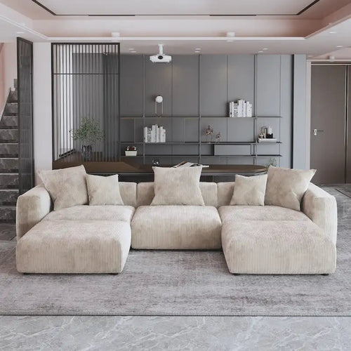 Canapé d'angle modulable 141,73 po, en velours côtelé en forme de U avec ottomans