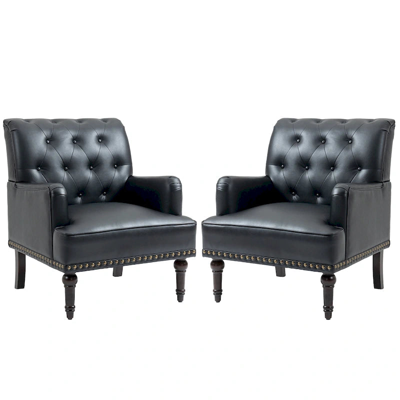 Fauteuils d'appoint en cuir végétalien capitonné avec garniture cloutée